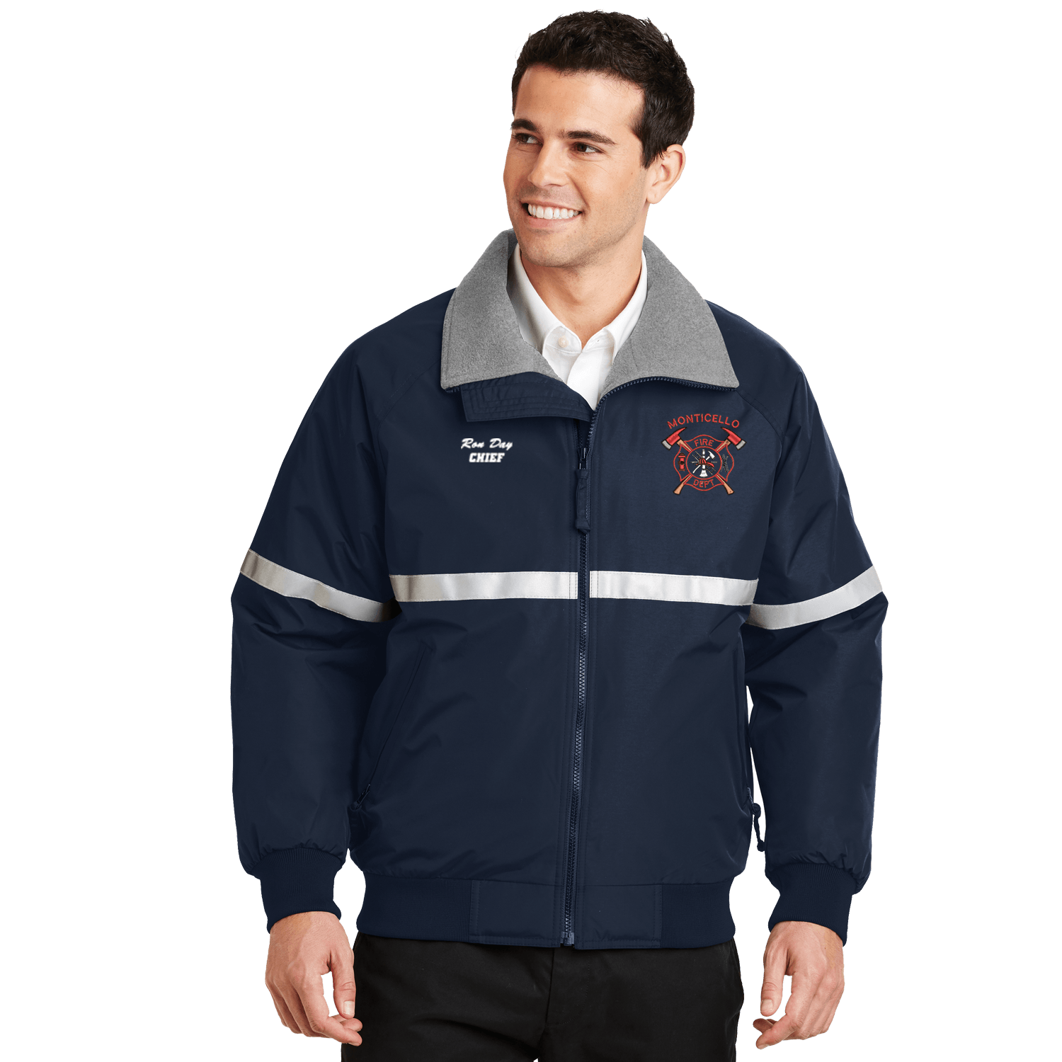 Navy Reflective Firefighters Embroidered Jacket (DD-FJACR) No